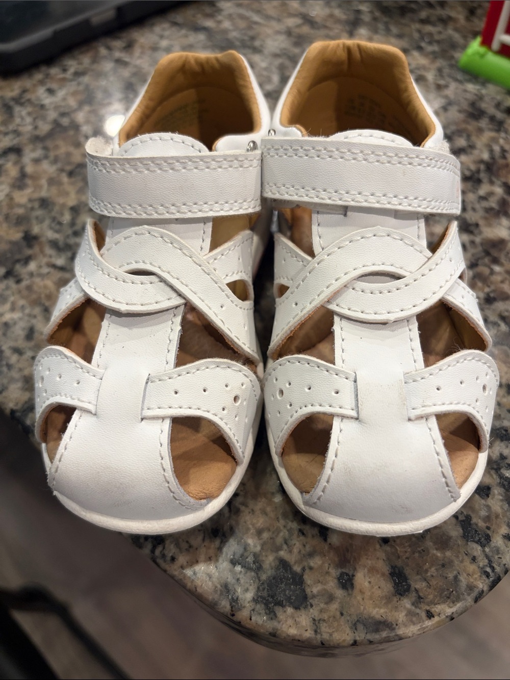 Stride Rite White Baby Walker Sandals with Hook-and-Loop Strap